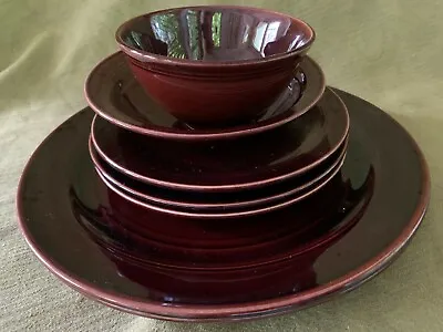 Vintage 1936 Vernon Kilns Early California (7 Pcs. Lot) Brown W/ Luncheon Plates • $39.99