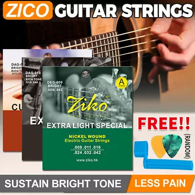 $3.99 • Buy Ziko Acoustic Electric Guitar Strings Set Picks Steel Bright Quality 09 10 11