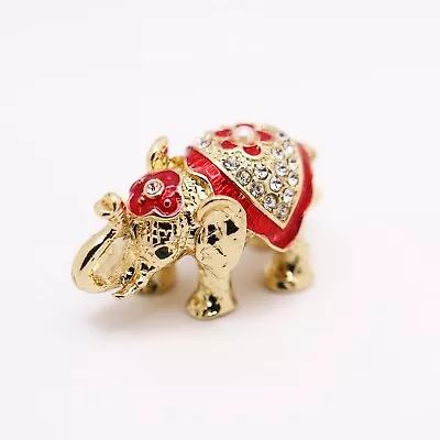 Bejeweled Enameled Animal Trinket Box/Figurine With Rhinestones-Tiny Elephant • $9.99