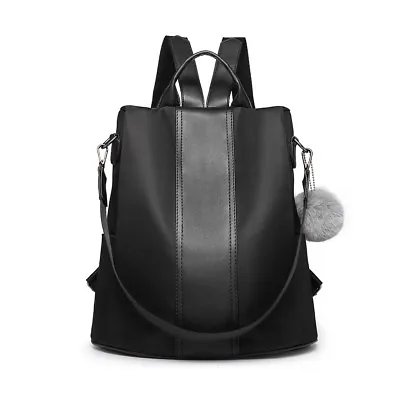 £11.99 • Buy Ladies Rucksack Anti-theft Shoulder Bag Women Nylon Pompom Backpack Handbag 