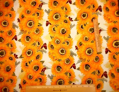 Autumn Fabric By Yard Yellow Metallic Sunflower Monarch Butterfly Premium Cotton • $9.99