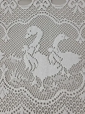 Vintage White Lace Valance Curtain Panel 68x12  Country Geese Bows Mesh Goose • $17
