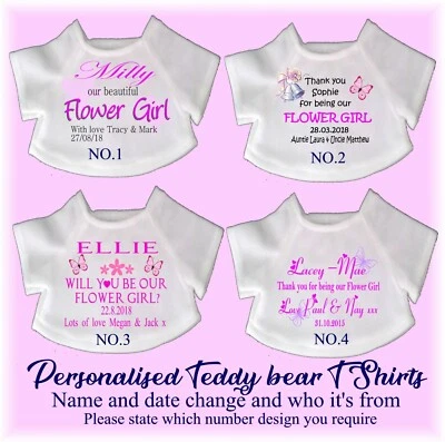 £4.99 • Buy Personalised Teddy Bear T Shirt To Fit 12  Bear Flower Girl/bridesmaid  Wedding 