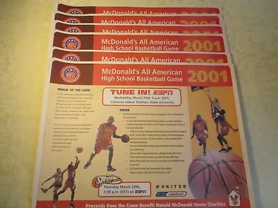 6 McDonalds Paper Placemats/Tray Liners - All American H.S. Basketball Game- NOS • $8.99