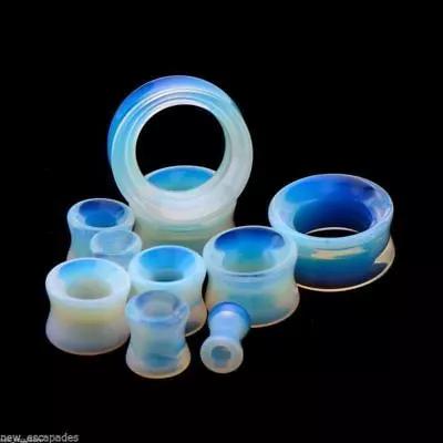 PAIR-Stone Opalite Moon Saddle Flare Ear Tunnels 12mm/1/2  Gauge Body Jewelry • $13.99