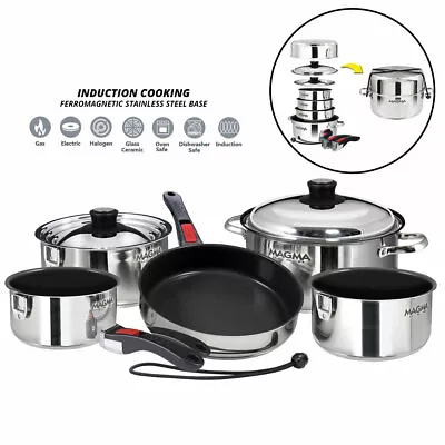 Magma A10-366-2-IND 10pc Stainless Steel Nesting Induction Cookware Non-Stick RV • $329.99