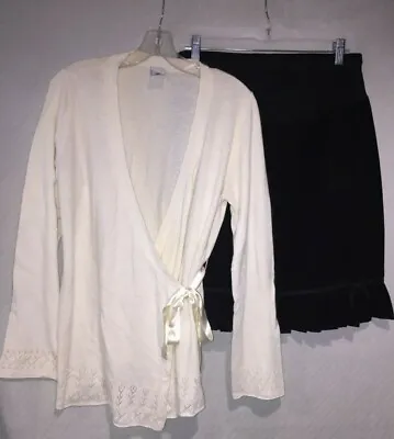 Maternity Lot: Old Navy Cream Wrap Sweater Sz L & Motherhood Black Skirt Sz S • $1.95