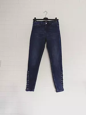 F&F Blue Jeans Size 8 / 36 Lace Up Seam VGC • £4.99