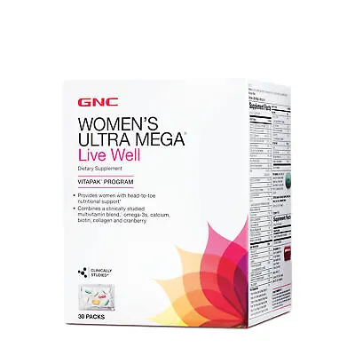 GNC Women's Ultra Mega Live Well Vitapak Program MULTIVITAMINS- 30 Vitapaks • $52.99