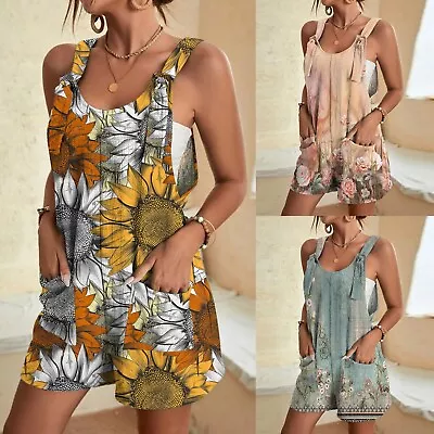 Summer Short Rompers For Women Casual Loose Sleeveless Tie Knot Strap Jumpsuits • $28.20
