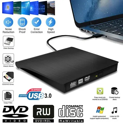£14.99 • Buy DVD CD RW USB External CD RW Disc Burner Drive Reader Windows 10 11 Laptop PC