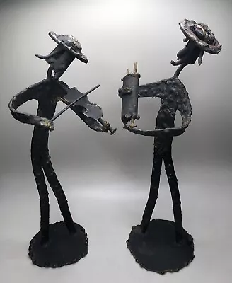 Mid-Century Vintage Torch Cut Steel Standing Musician Metal Sculptures 10  Tall • $150