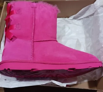 UGG Bailey Bow II Pink Suede Fur Boots Womens Size 6.0  • $99.99