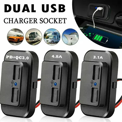 12/24V PD+QC3.0 Dual USB Port Car RV Fast Charger Socket Power Outlet Waterproof • $12.59