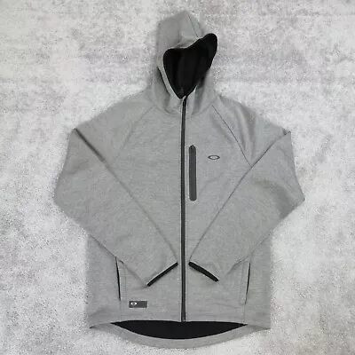 Oakley Hoodie Mens Large Gray Black Interval Tech Full Zip Fleece Sweatshirt • $34.90