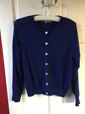 Ladies Merino Wool Round Neck Blue Cardigan Excellent Condition Size M • £15