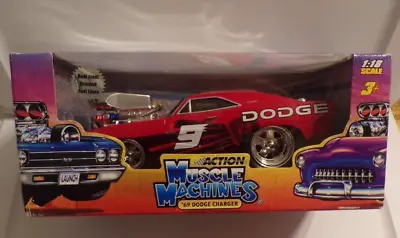 Muscle Machines 69 Dodge Charger No. 9  Nascar Scale  1/18 Diecast Red  Car Box • $125