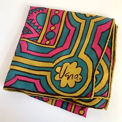 Vintage Vera Silk Scarf Hand Rolled Hem 26” Square Geometric Floral Pink Yellow • $29