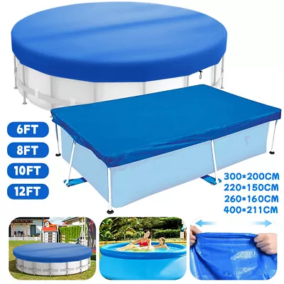 UK Rectangular/Round Outdoor Swimming Pool Cover Family Paddling Pool Tarpaulin • £15.99