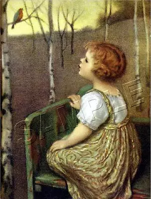  Spring Song  Vintage Blind Girl ~ Robin Bird Tree Glucklich *canvas* Art Print  • $29.60