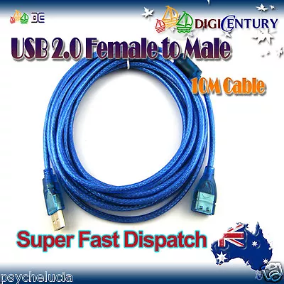 $35.99 • Buy Blue Shielding Braid USB 2.0 A Female To A Male Extension Cable Cord 10M