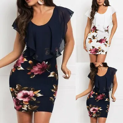 $20.23 • Buy AU Womens Summer Floral Bodycon Dress Ladies Evening Party Mini Dress Plus Size