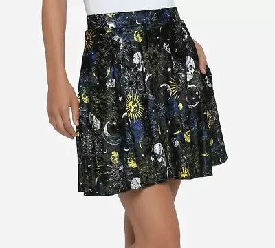 Gothic Celestial Skulls Moon And Stars Velvet Mini Skater Skirt Md • $33.99