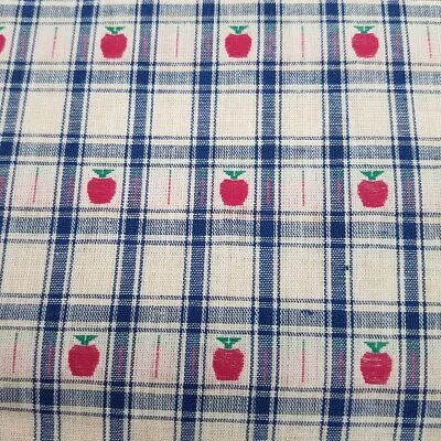 Vtg Mission Valley Cotton Plaid Fabric Red Cream Blue Apple Yarn Dyed USA • $6.99