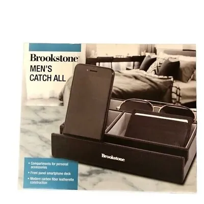 Brookstone Men's Catch All Leatherette Valet Organizer Keys Wallet Phone Tray • $11