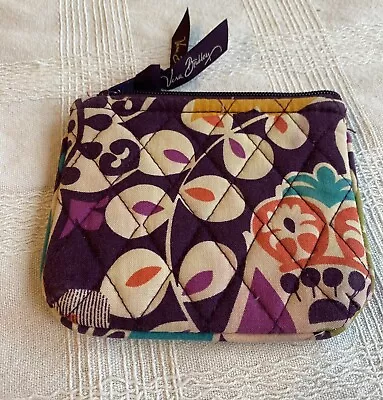 Vera Bradley Plum Crazy Small Zip Cosmetic Bag Coin Pouch Plastic Lined 5  X 4  • $15