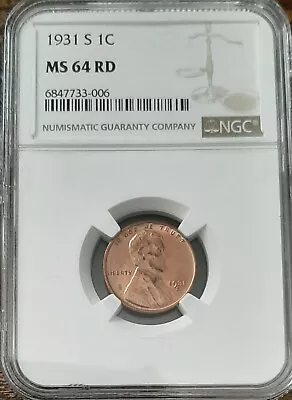 1931 S NGC MS64RD Red Lincoln Wheat Cent • $325