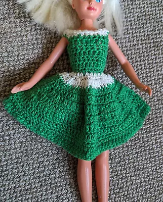 Vintage Skipper Doll Size Handmade Crocheted Dress Green White (No Doll) • $9.79