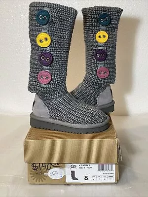 UGG BOOTS Australia Youth Girls K CARDY II 1967 K/ HGRAY Knit  Boots Size 8  New • $84.99