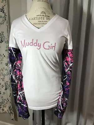 $15 • Buy Moon Shine Camo Muddy Girl Ladies Size M Shirt Lifestyle Camouflage Sleeves Hunt