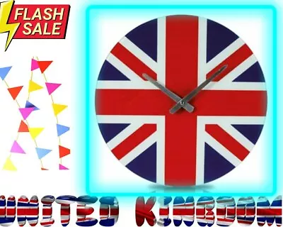 Union Jack Glass Wall Clock Round • £18.54