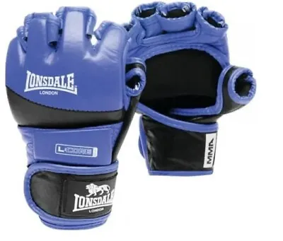 Brand NEW LONSDALE Leather Amateur MMA UFC Fight Gloves  L XL Blue Black R841  • £14.99