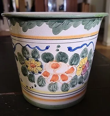 Vintage Hand Painted Italian Majolica Signed Deruta Pottery - Floral Pot Planter • $29