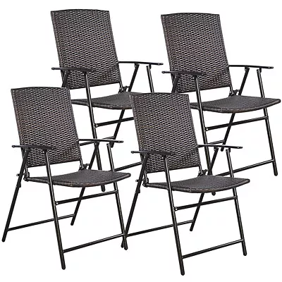 Patiojoy 4PCS Folding Rattan Chair In&Outdoor Armchairs Camping Garden Furniture • $169