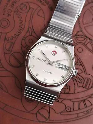Vintage Rado Voyager SS Silver Grey Dial Bracelet Watch Superb Working Condition • £139.95