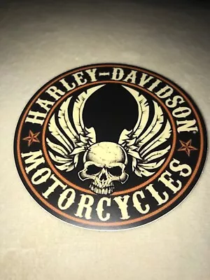 HARLEY DAVIDSON MOTORCYCLES Vintage Decal Sticker 3” Round  BLACK SKULL W/ WINGS • $9.88