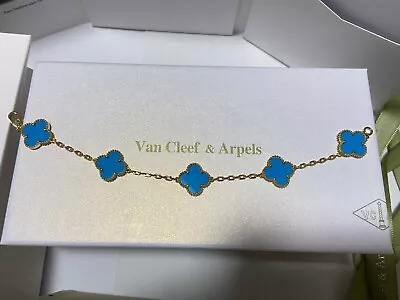 Authentic Van Cleef & Arpels 18k YG 5 Motif Turquoise Vintage Alhambra Bracelet • $592.46