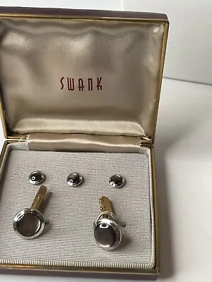 Vintage Swank Gold Tone Cufflinks And Tie Tac Set In Original Box Art Deco • $21