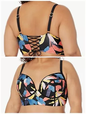 City Chic Plus Sz XL Grenada Underwire Bikini Swim Top Lace Up Back Camo  • £30.37