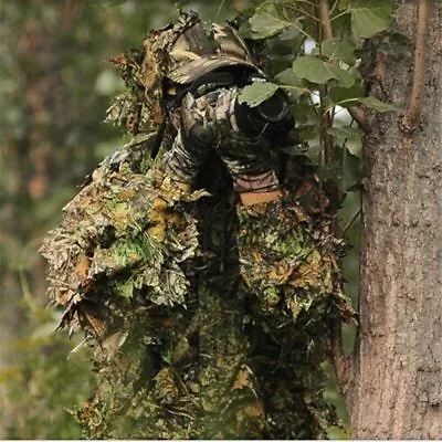 3D Comfortable Ghillie Suit Game Poncho Camouflage Clothing Leaf Woodland Cloak • $28.91