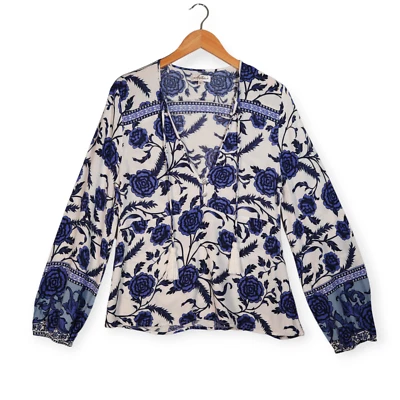 $30 • Buy ARNHEM Size 12 Carolina Rose Floral Long Sleeve Top Blue & White Boho