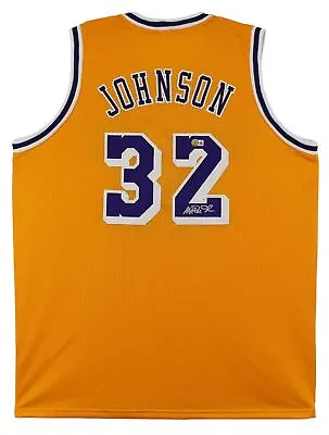 Magic Johnson Authentic Signed Yellow Pro Style Jersey BAS Witnessed 2 • $129.99