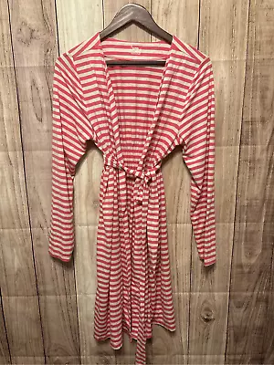 Bump In The Night Large Maternity/nursing Robe Nightgown Red White Striped • $16.98