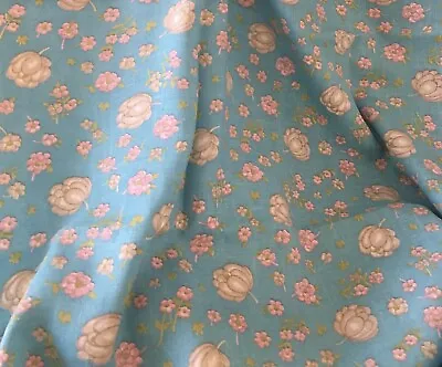 Vintage Retro French 60’s Floral Toss Linen Fabric ~ Aqua Blue Pink Gray • $59.99