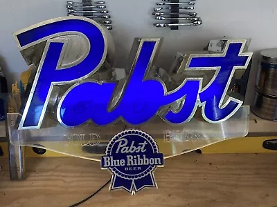 Vintage Pabst Blue Ribbon Beer Sign Cobalt Blue Lighted Light Pbr Cold Beer 1986 • $249.99