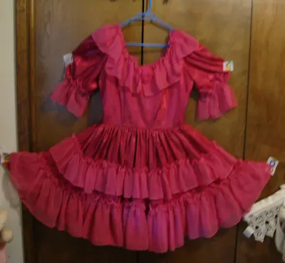 Vintage Womens Call It Fancy Square Dance Dress Cranberry W Belt Tie Sz 8 USA • $65